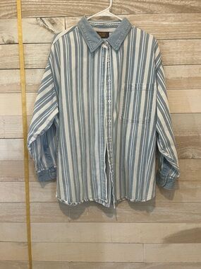 Vintage Faded Glory Blue and White Vertical Stripe Button-Up Shirt